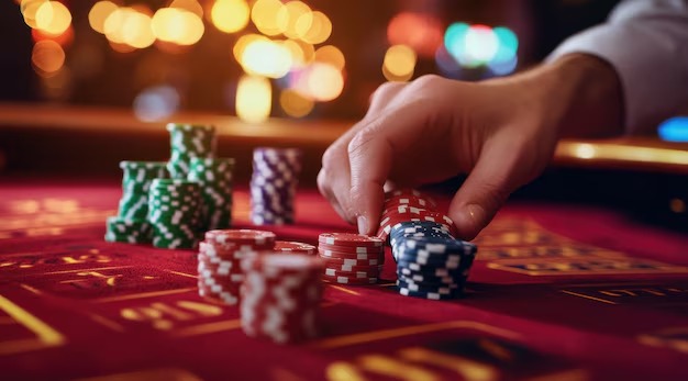 Teen Patti cards displayed in live dealer's hand with player betting chips visible on table